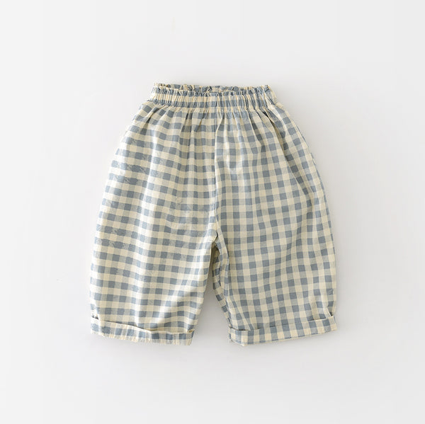Boys Cotton Loose-fit Plaid Wide-leg Pants