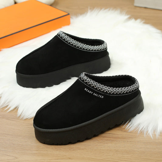 Pantoufles pour femmes, à enfiler, à plateforme, chaudes, en peluche, avec semelle antidérapante, doublées, chaussures d'hiver d'extérieur