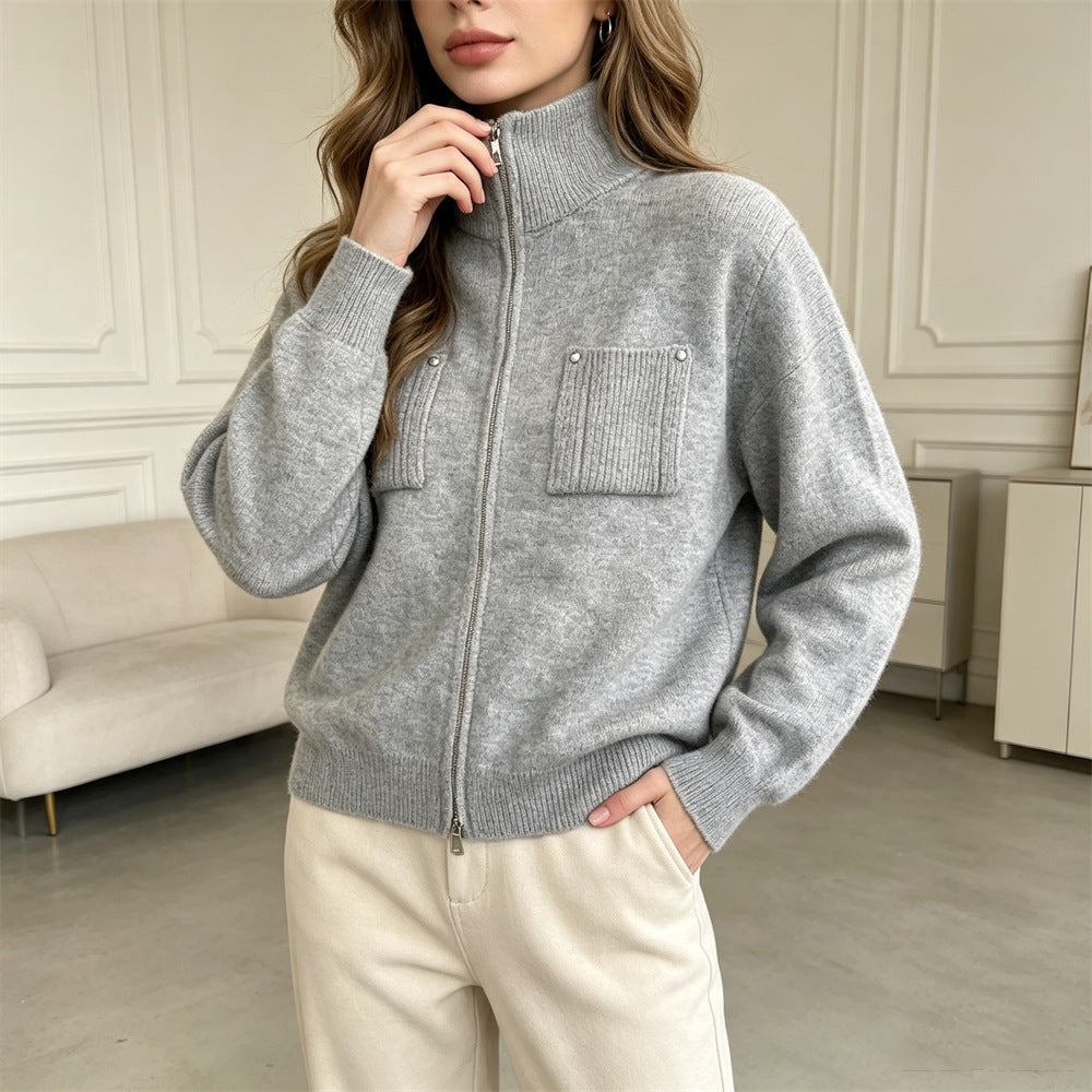 zipper long sleeved sweater