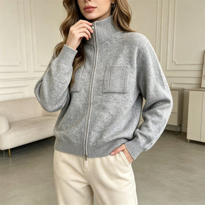 zipper long sleeved sweater