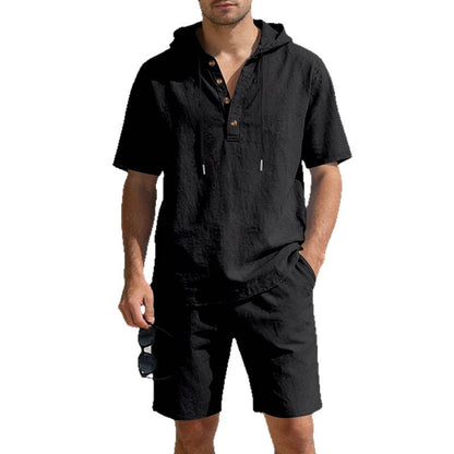 Men's Linen Hooded Casual Set - Loose & Breathable