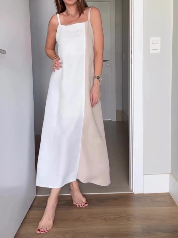 Contrast Color Suspender Dress