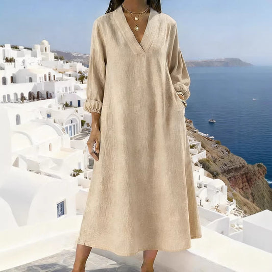 Casual V-Neck Long-Sleeve Dress
