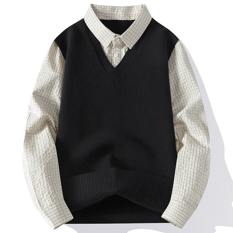 Knit Sweater Fake Two Piece Layered Top