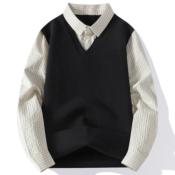 Knit Sweater Fake Two Piece Layered Top