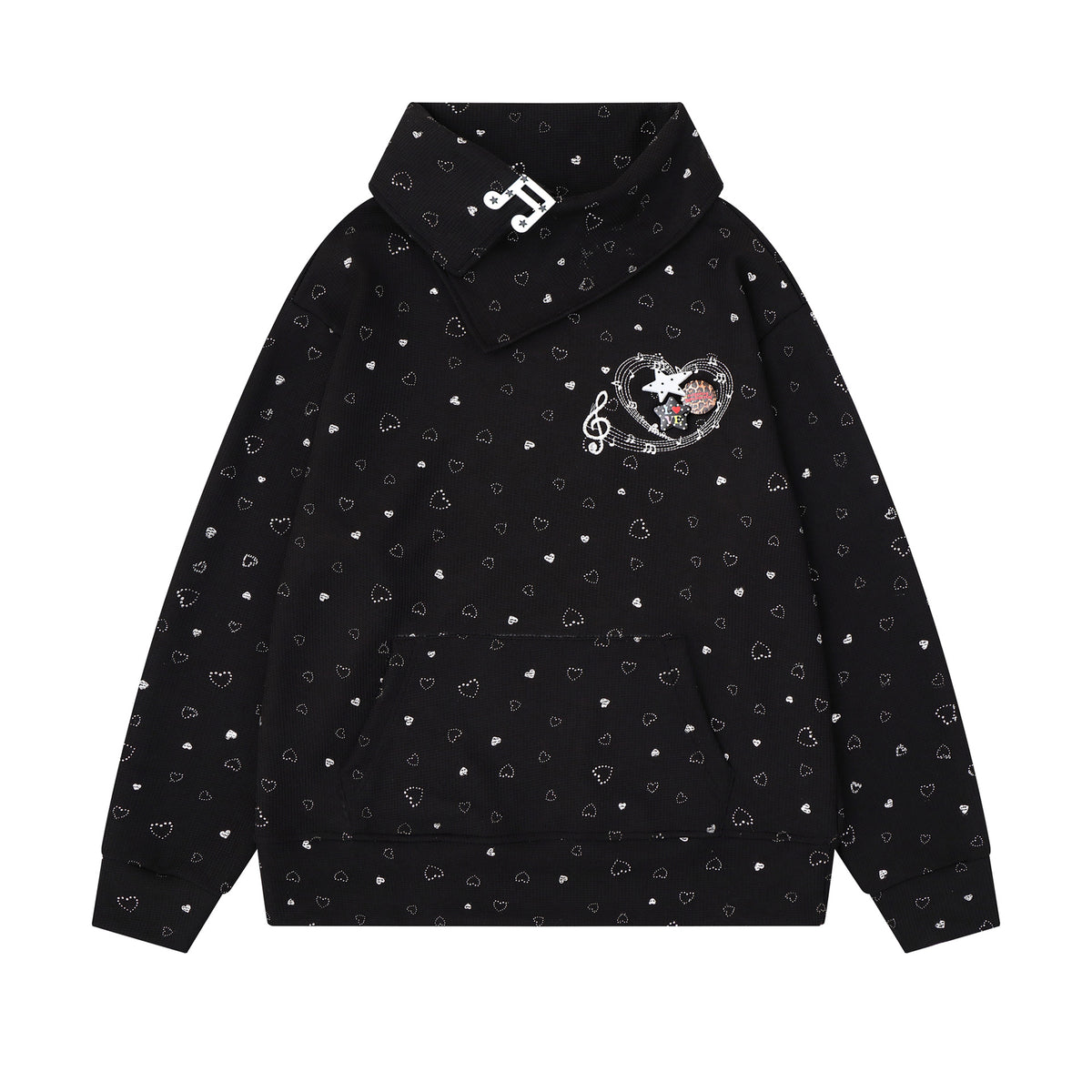 Musical Note Embroidery Scarf Collar LoosePullover Hoodie
