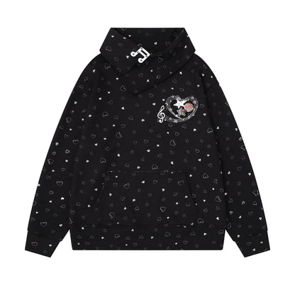 Musical Note Embroidery Scarf Collar LoosePullover Hoodie