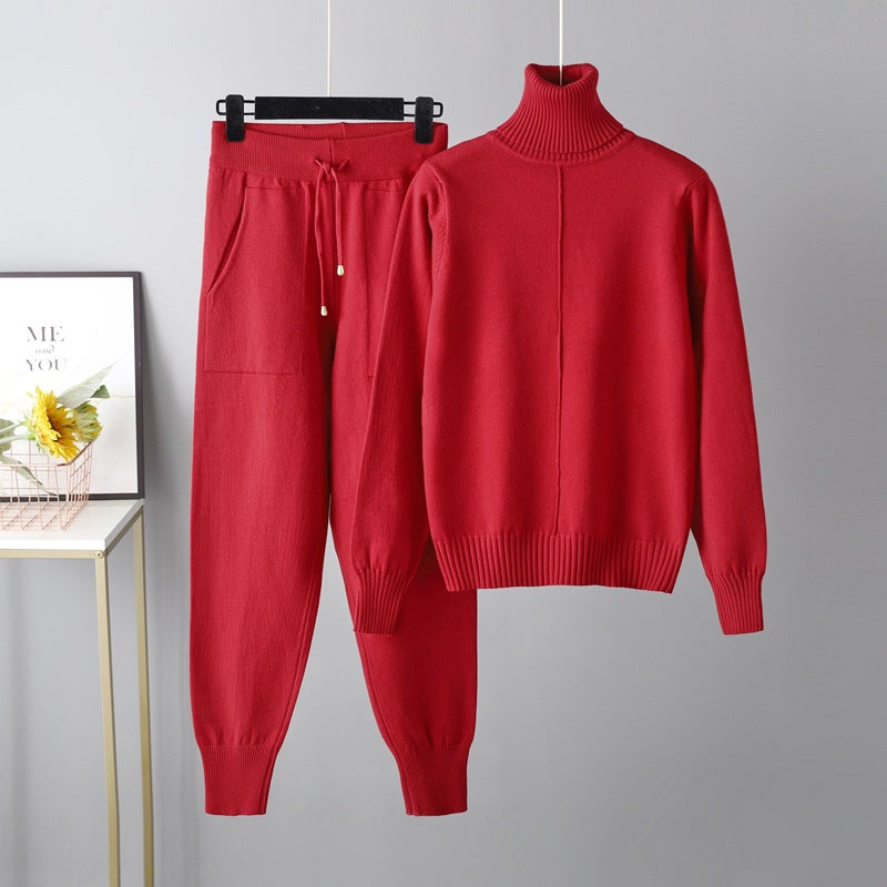 Solid Color Sweater Knitted Two Piece Set