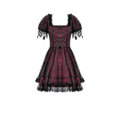 Dark in Love Red Black Lace Princess Dress with Stars Lace