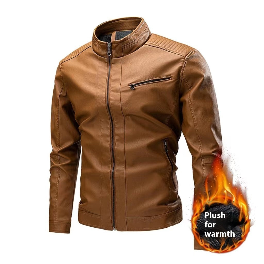 Manteau en cuir pour hommes, style motard décontracté, rétro, à coutures, pour le printemps et l'automne, transfrontalier
