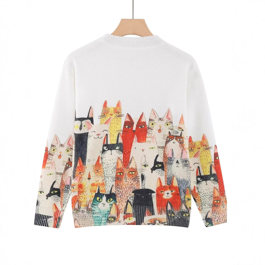 Women's Knitted Cute Cat Pullover Top