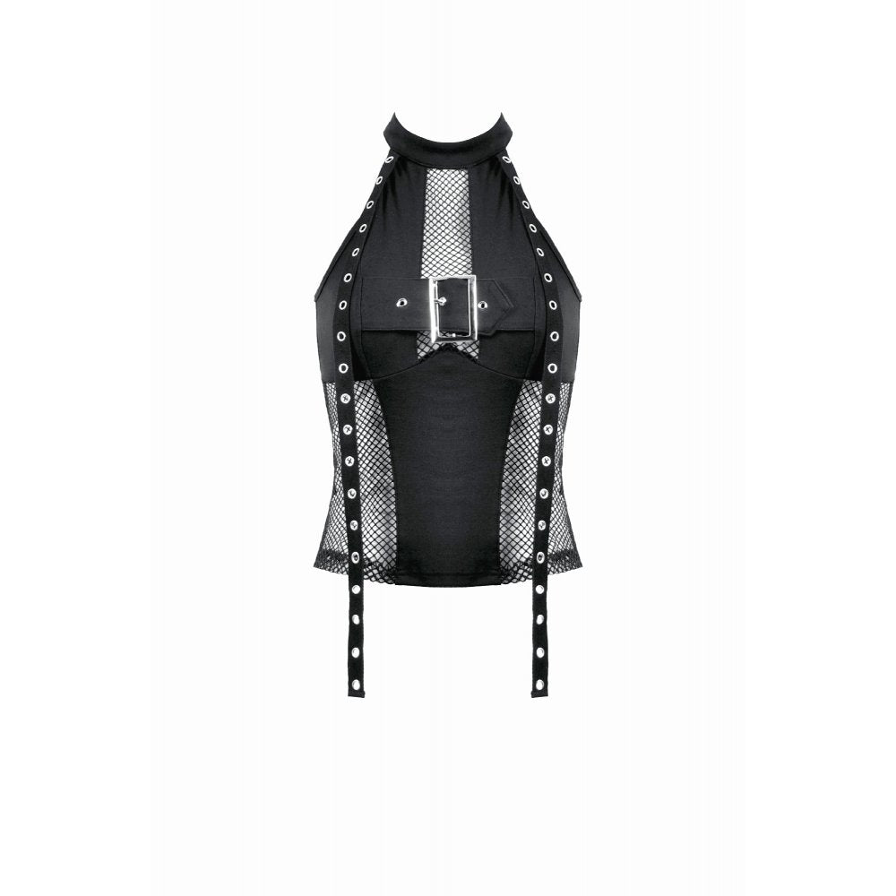 Dark in Love Bondage Mesh Panel Buckle Top