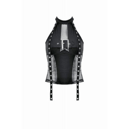 Dark in Love Bondage Mesh Panel Buckle Top