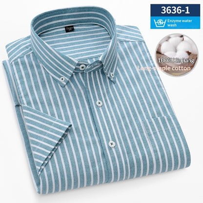 Men's Cotton Plaid Oxford Stripe Shirt