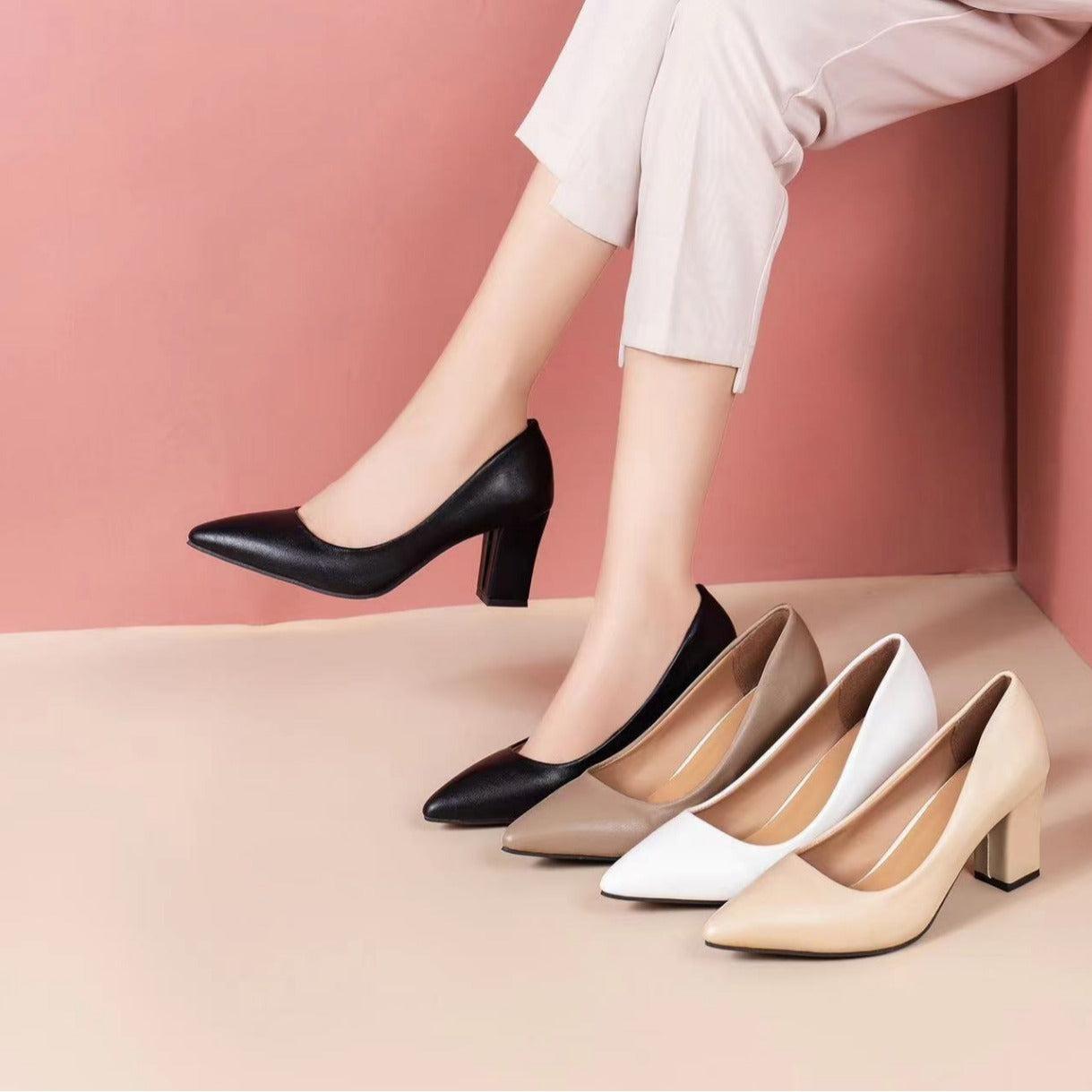 Women's Chunky Heel Pointed Work Shoes