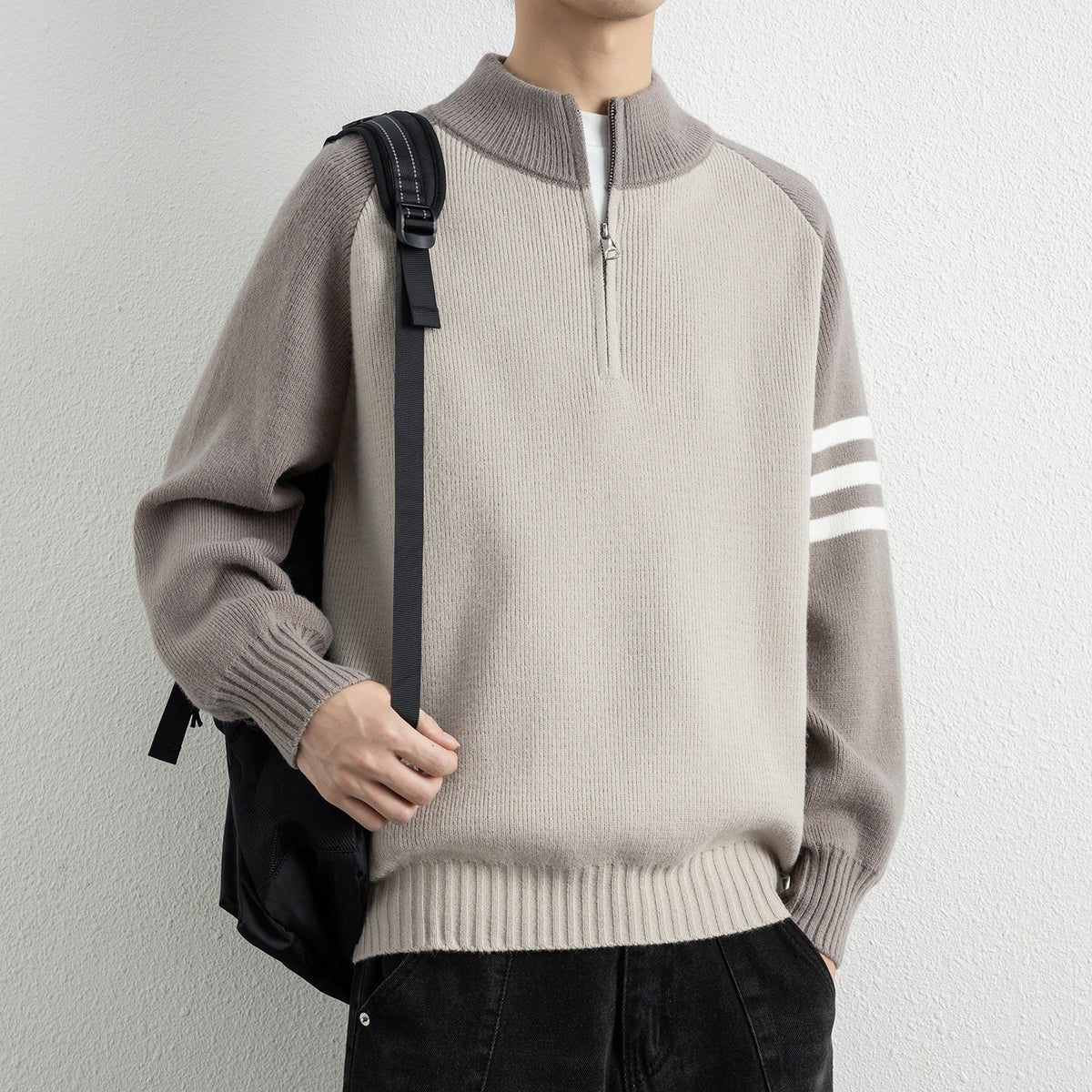 Mock Neck Zipper Knit Sweater