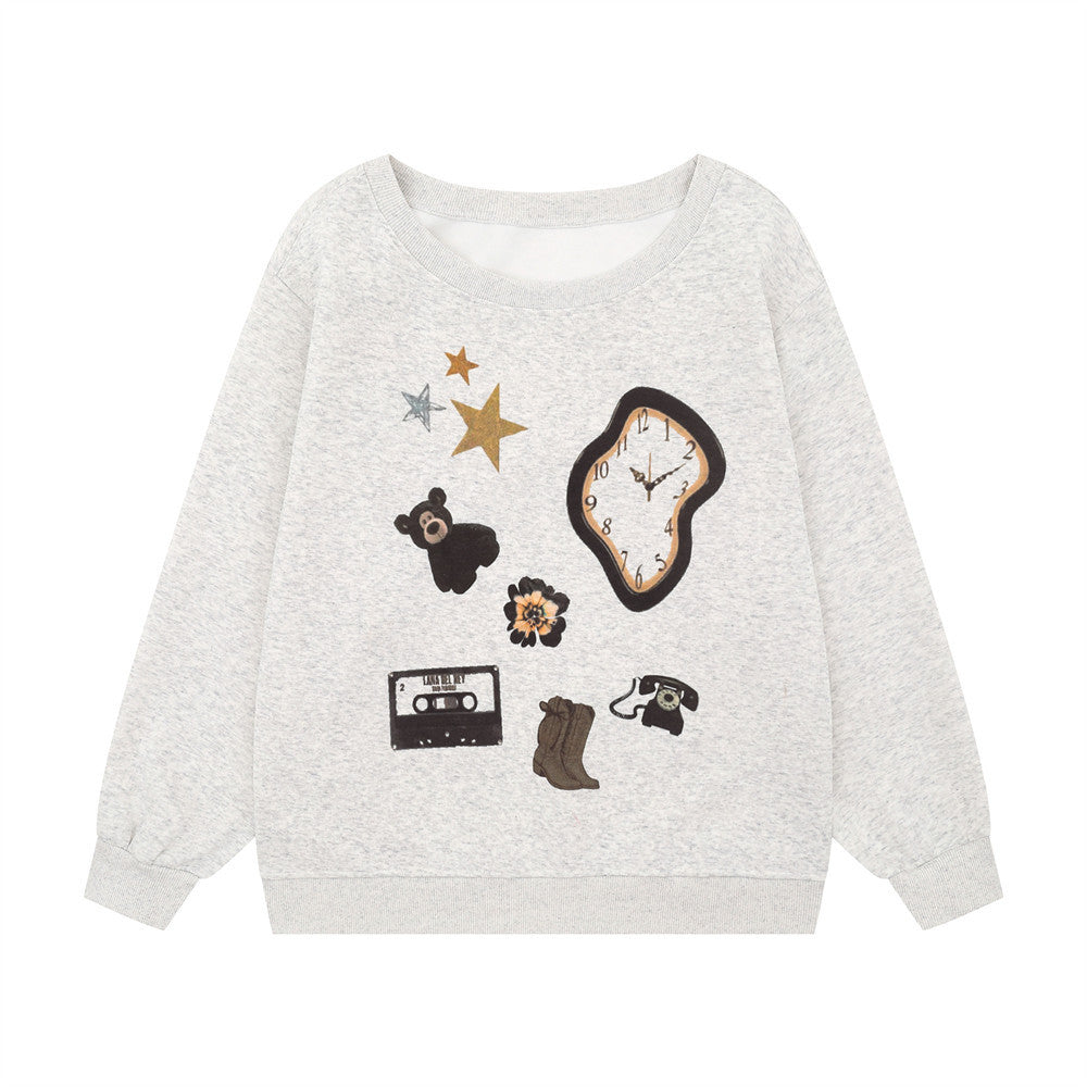 Sweat-shirt décontracté à col rond et épaules dénudées