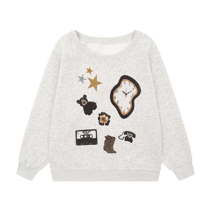 Sweat-shirt décontracté à col rond et épaules dénudées