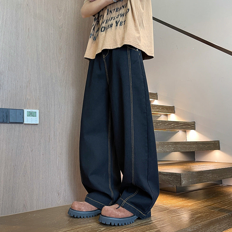 Men's Loose Wide Leg Washed Straight Jeans