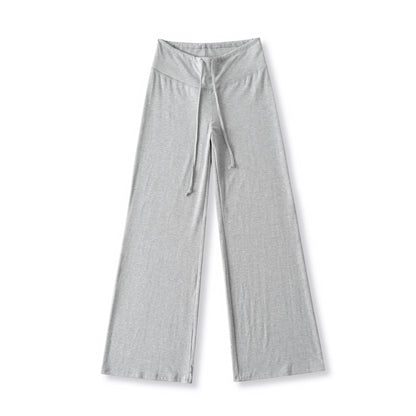 Solid color loose wide leg hanging drawstring straight leg pants