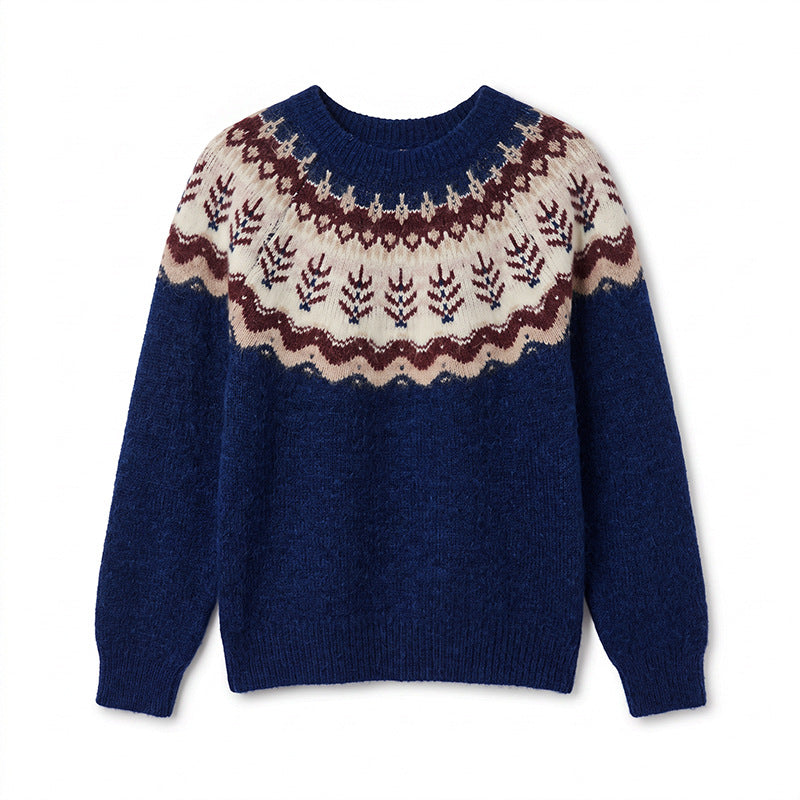 Round neck long sleeved sweater