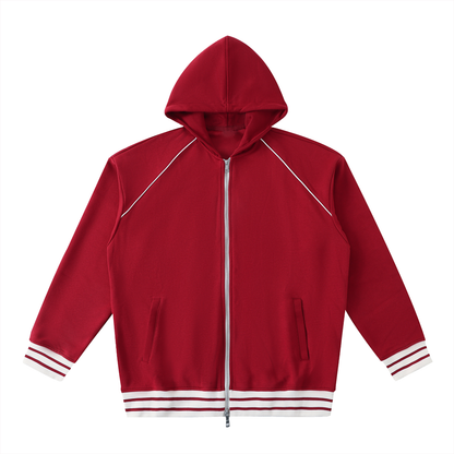 Striped Trim Zip-Up Hoodie 380GSM