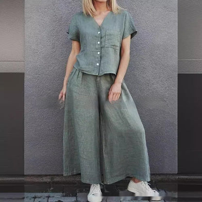 Women's Shirt Wide-leg Pants Suit