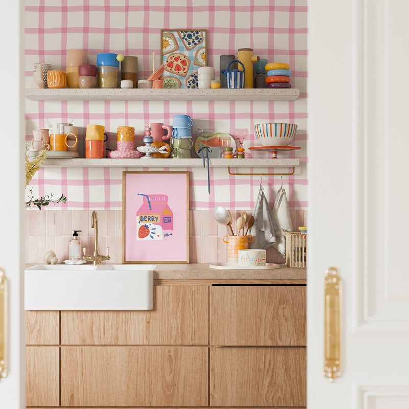 COTTAGE GINGHAM SOFT PINK WALLPAPER