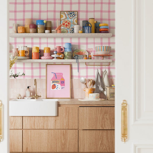 COTTAGE GINGHAM SOFT PINK WALLPAPER