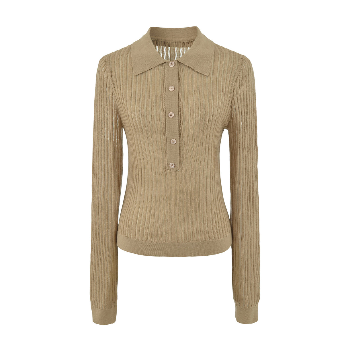 Women's Ribbed Polo-Collar Knit Top