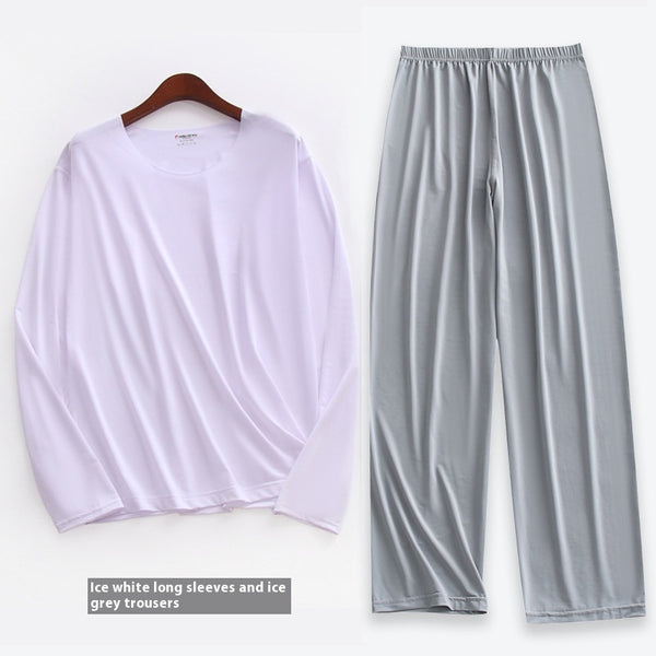 Ensemble Pyjama Homme Printemps-Été Ultra-fin à Manches Longues et Pantalon Capri