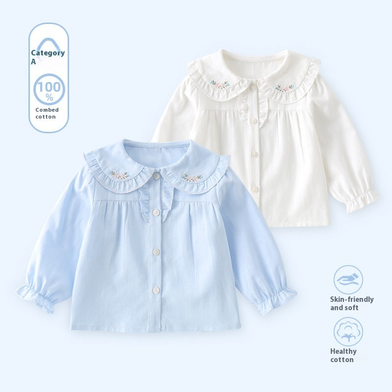 Girl's Cotton White Base Long-sleeved Shirt