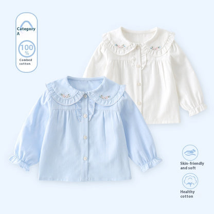 Girl's Cotton White Base Long-sleeved Shirt