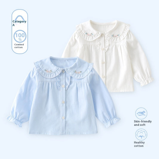Girl's Cotton White Base Long-sleeved Shirt