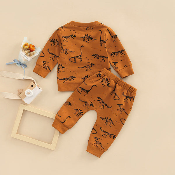 Bone Dragon Floral Print Long Sleeve Pullover Two-piece Set