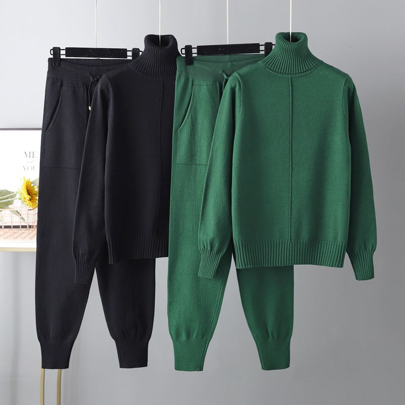 Solid Color Sweater Knitted Two Piece Set