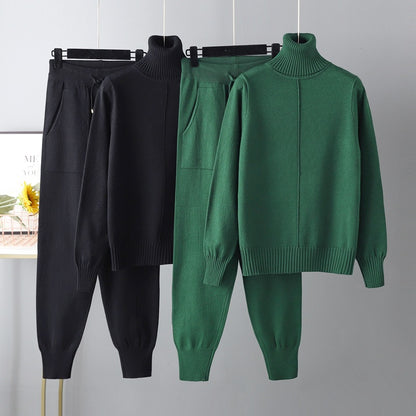 Solid Color Sweater Knitted Two Piece Set