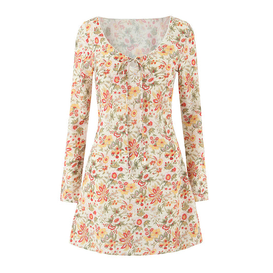 V-Neck Short A-Line Long Sleeve Dress