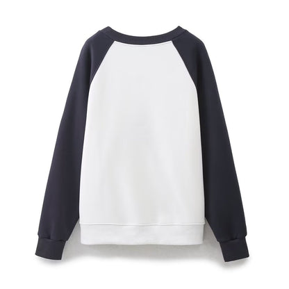 Spring round neck embroidered sweatshirt with text