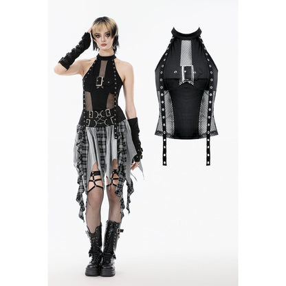 Dark in Love Bondage Mesh Panel Buckle Top