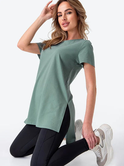 Slit Loose Round Neck Short Sleeve Sweater