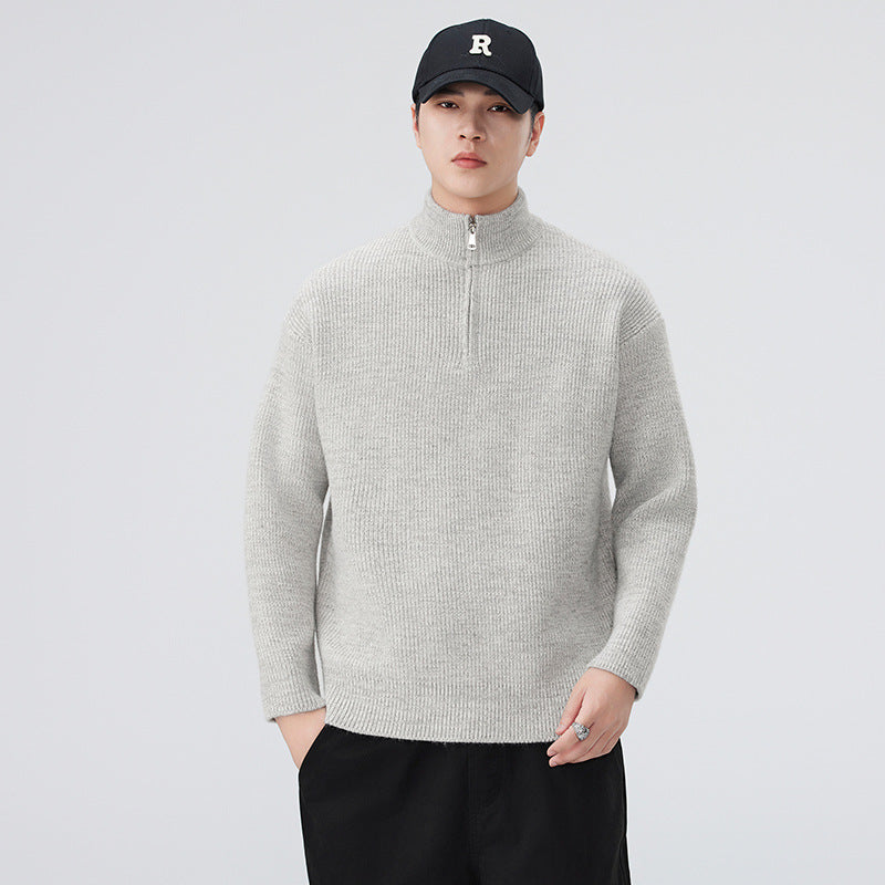 Stand Collar Half Zip Knit Sweater
