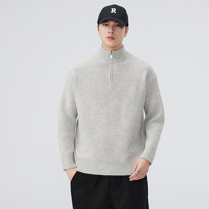 Stand Collar Half Zip Knit Sweater