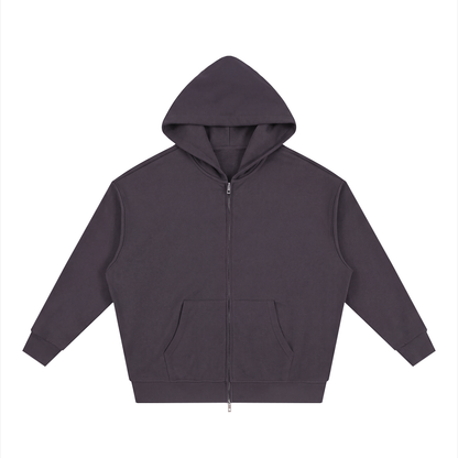 Unisex Loose Solid Full Zip Hoodie