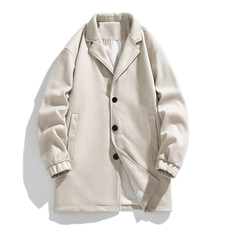 Men's Loose Mid-length Woolen Trench Coat