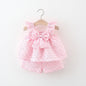 Flying Sleeve Length Bowknot Dress Shorts Two-piece Set