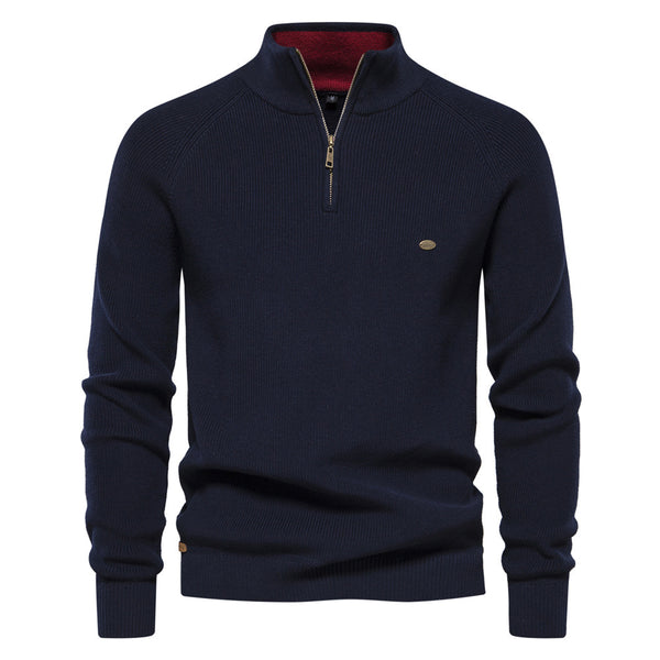 Men's Zipper Stand Collar Knitted Sweater