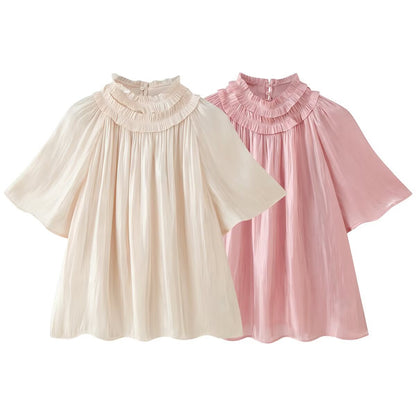 stand up collar short sleeved shirt for women
