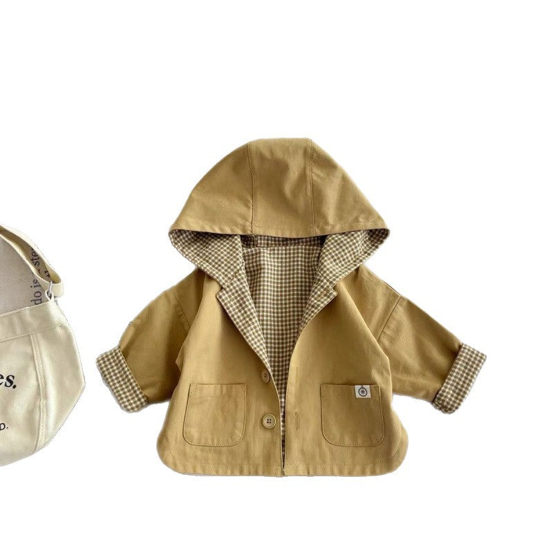 Fashionable Korean-style Hooded Trench Coat For Boys