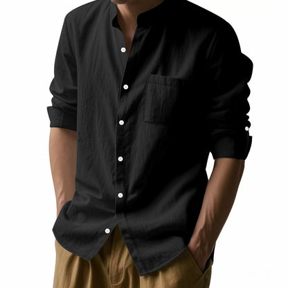 Linen Long Sleeve Stand Collar Shirt